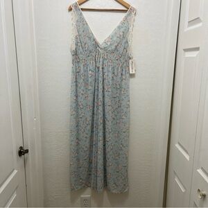 Vintage MISS ELAINE Blue Floral Embroidered Nightgown NWT